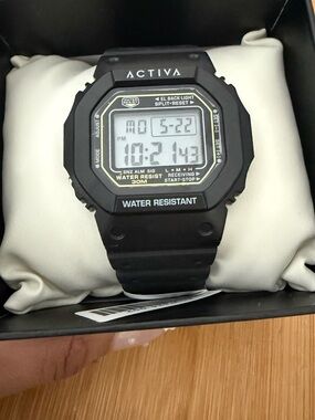 Ativa Black Digital LCD Sports Watch with Yellow Accent